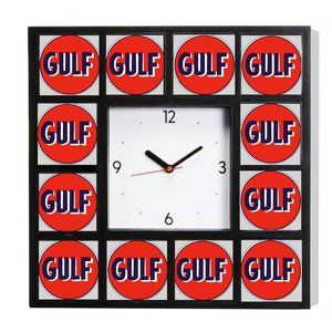 Gulf Gas and Oil promo around the Clock with 12 surrounding images